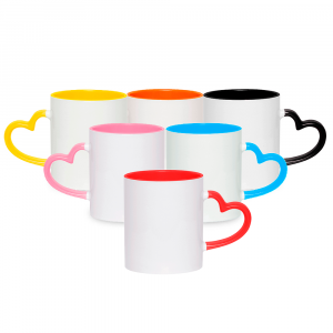 Caneca de Cerâmica com Alça de Coração Colorida