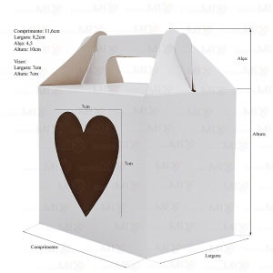 100 Caixas Brancas p/ Embalar Canecas - Com Visor de Coração