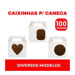 100 Caixas p/ Embalar Canecas c/ Alça e Visor - Diversos Modelos