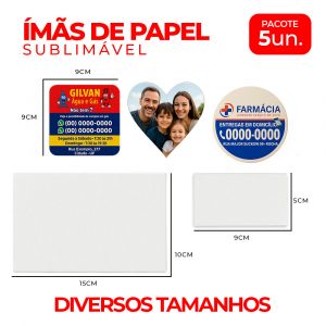 Imãs de Geladeira de Papel Sublimável - Pacote com 5 unidades