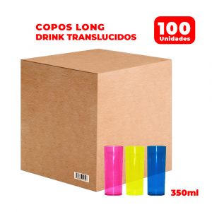 100 Copos Long Drink Translúcidos 350ml
